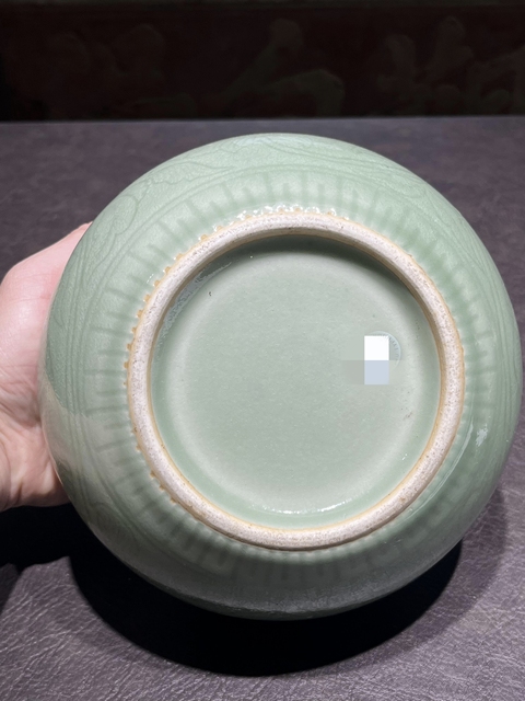 古玩陶瓷冬青釉刻花水洗真品鑒賞圖
