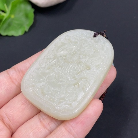 古玩玉器266和田玉牌 年年有余配證書拍賣，當前價格260元