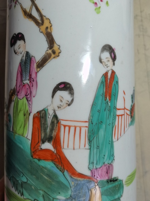 古玩陶瓷仕女紋粉彩帽筒拍賣，當前價格680元