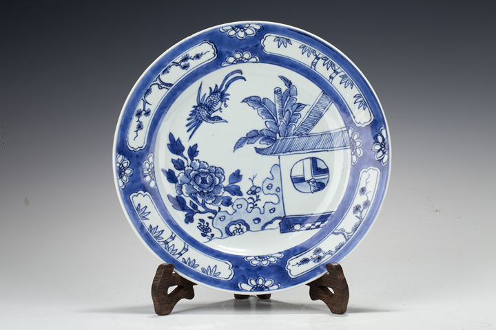 古玩陶瓷清早·青花歲寒三友花鳥紋折沿盤真品鑒賞圖