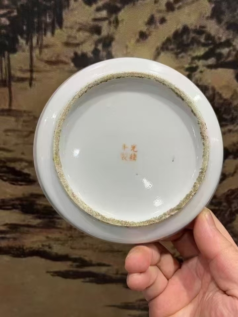 古玩陶瓷光緒淺降彩花鳥折沿洗真品鑒賞圖
