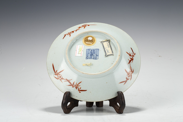 古玩陶瓷清中·粉彩山水樓閣紋盤真品鑒賞圖