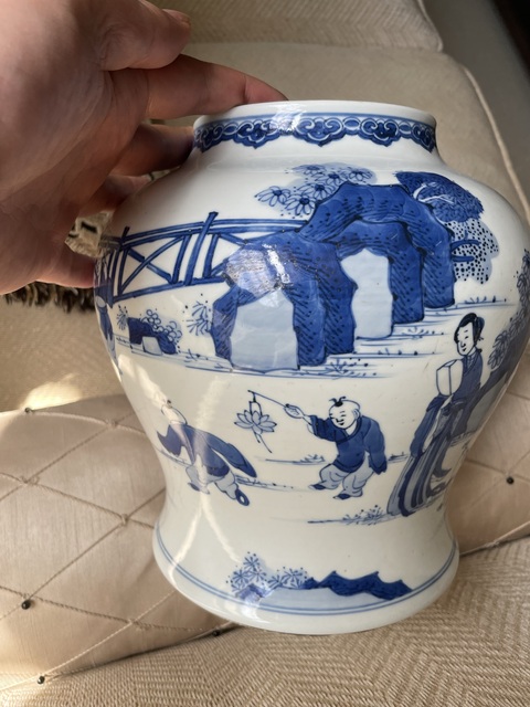 古玩陶瓷人物紋青花將軍罐真品鑒賞圖