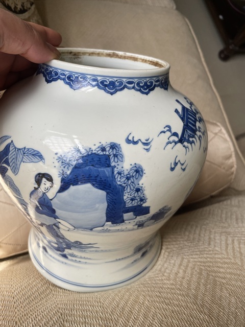 古玩陶瓷人物紋青花將軍罐真品鑒賞圖