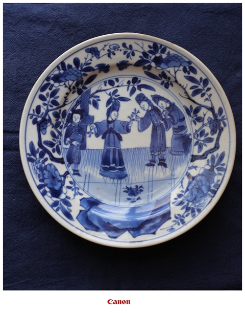 古玩陶瓷青花四美盤真品鑒賞圖