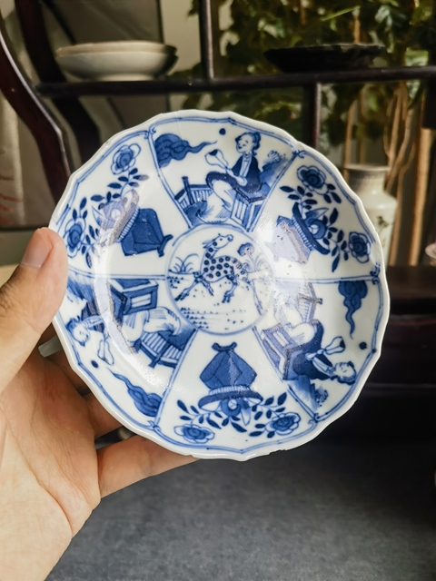 古玩陶瓷【畫片好】晚清青花仕女人物圖花口盤拍賣,當前價格299元