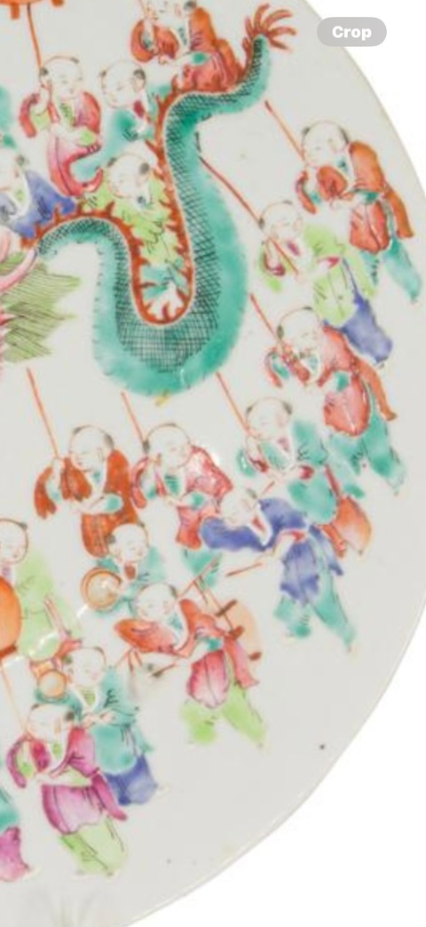 古玩陶瓷百子鬧春粉彩盤真品鑒賞圖