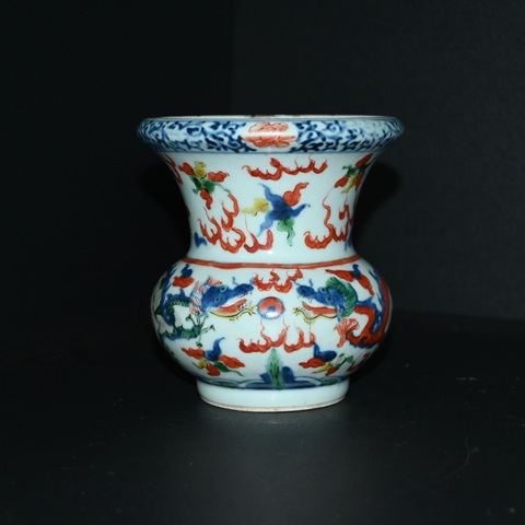 古玩陶瓷晚清青花紅綠彩渣斗真品鑒賞圖