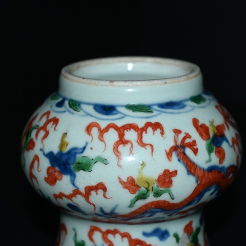 古玩陶瓷晚清青花紅綠彩渣斗真品鑒賞圖
