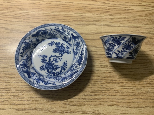 古玩陶瓷青花功名富貴圖杯碟真品鑒賞圖