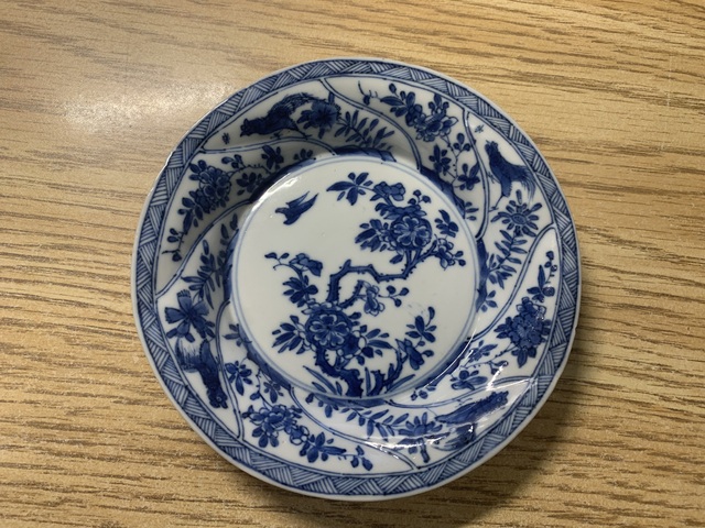 古玩陶瓷青花功名富貴圖杯碟真品鑒賞圖