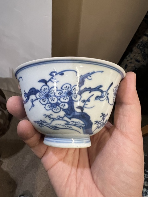 古玩陶瓷青花花鳥紋茶圓真品鑒賞圖