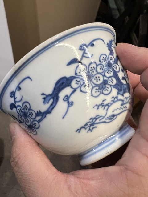 古玩陶瓷青花花鳥紋茶圓真品鑒賞圖