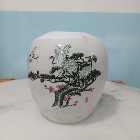 古玩陶瓷鶴紋罐拍賣,當前價格680元