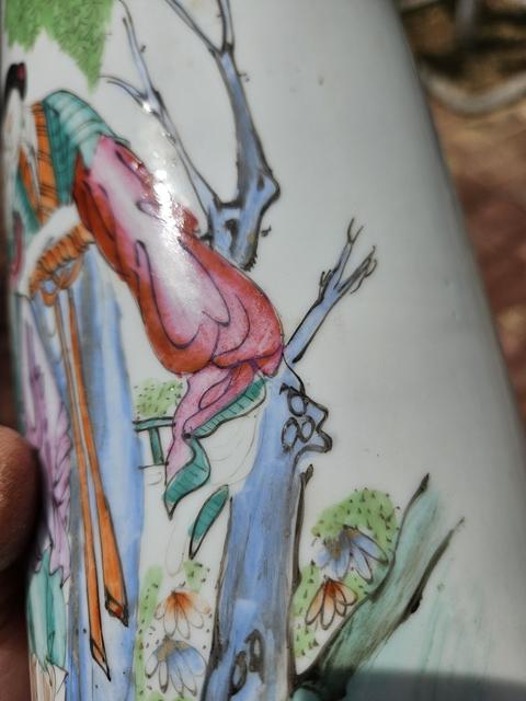 古玩陶瓷粉彩人物故事帽筒真品鑒賞圖