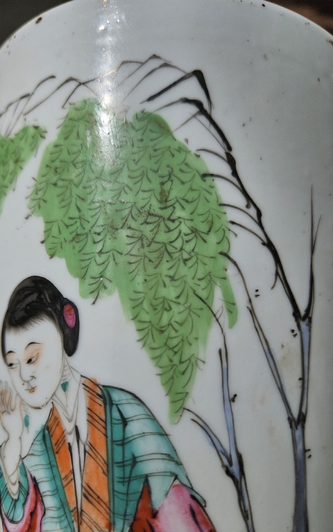古玩陶瓷粉彩人物故事帽筒真品鑒賞圖