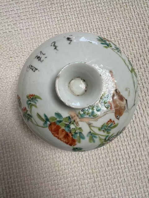 古玩陶瓷晚清淺降彩花鳥調(diào)色盒真品鑒賞圖