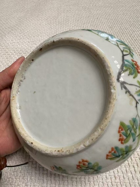 古玩陶瓷晚清淺降彩花鳥調(diào)色盒真品鑒賞圖