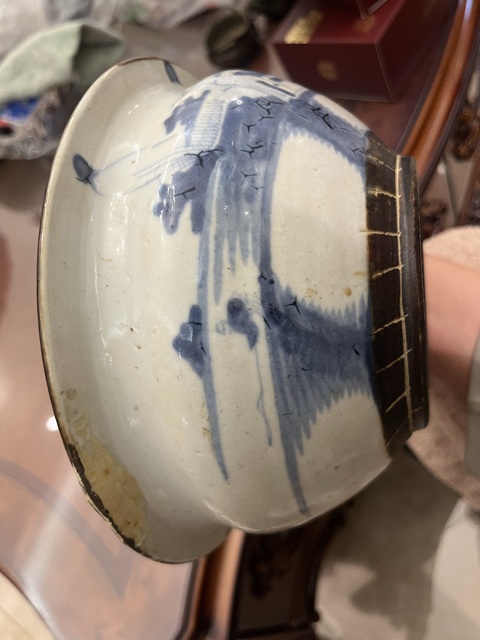 古玩陶瓷青花鐵銹釉山水紋香爐拍賣,當前價格600元