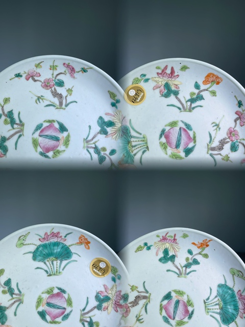古玩陶瓷粉彩四季花卉紋盤真品鑒賞圖