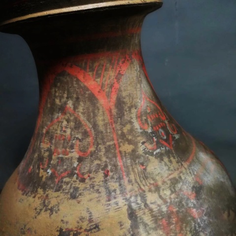 古玩陶瓷漢代彩繪盤口陶瓶真品鑒賞圖