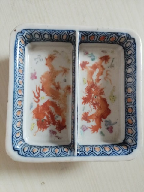 古玩陶瓷晚清青花加彩龍紋筆舔真品鑒賞圖