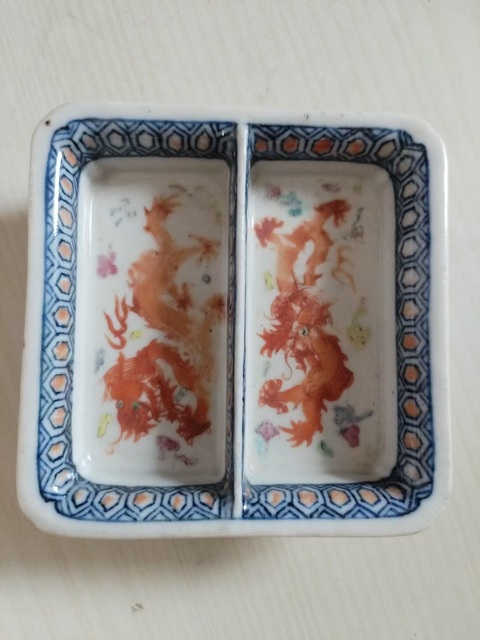 古玩陶瓷晚清青花加彩龍紋筆舔真品鑒賞圖