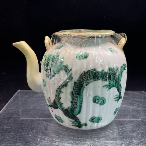 古玩陶瓷清同治 綠彩龍紋壺拍賣,當前價格800元
