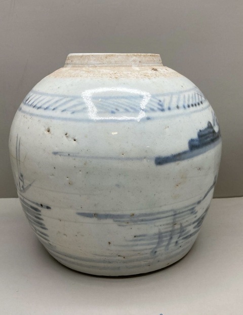 古玩陶瓷山水紋青花罐真品鑒賞圖