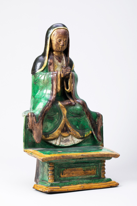 古玩陶瓷素三彩菩薩造像真品鑒賞圖