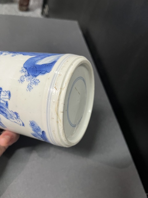 古玩陶瓷清康熙 青花人物紋筆筒真品鑒賞圖