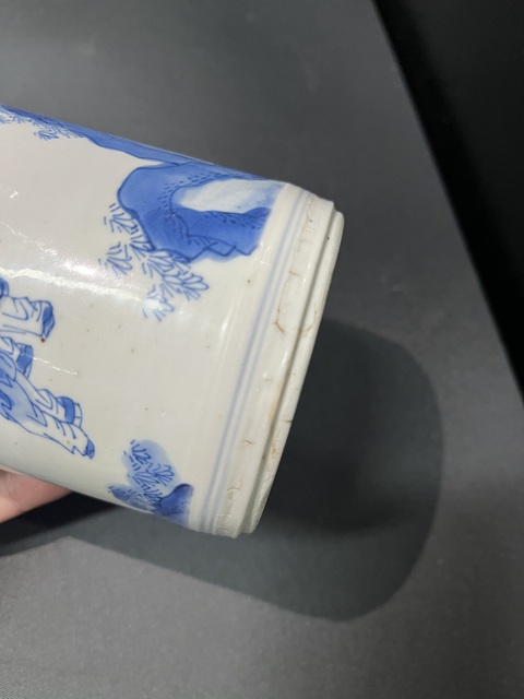 古玩陶瓷清康熙 青花人物紋筆筒真品鑒賞圖