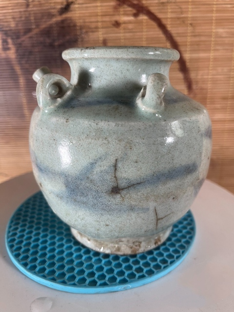古玩陶瓷清中期青花四系壺拍賣,當前價格98元