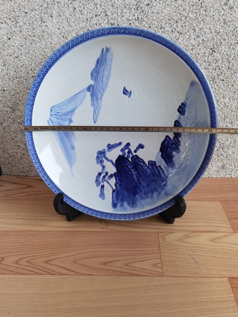 古玩陶瓷山水紋青花盤拍賣,當前價格398元