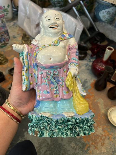 古玩陶瓷彌勒佛粉彩塑像真品鑒賞圖