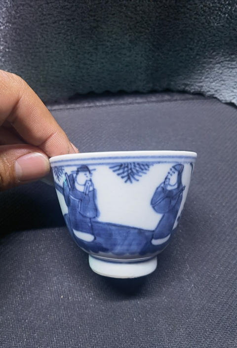 古玩陶瓷三星高照圖青花杯真品鑒賞圖
