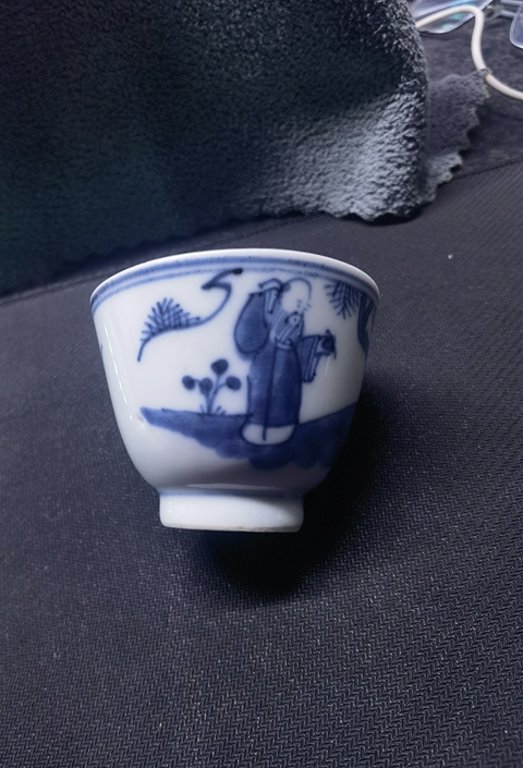 古玩陶瓷三星高照圖青花杯真品鑒賞圖