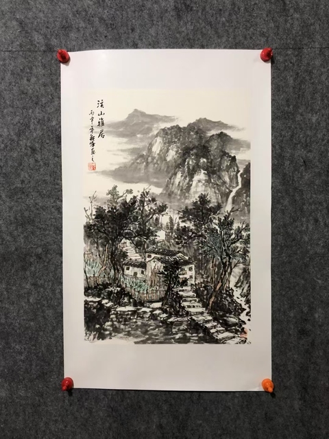 古玩字畫毋穎峰山水《溪山雅居》拍賣，當(dāng)前價格1888元