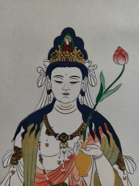 古玩字畫持蓮觀音菩薩造像 手工原裱立軸拍賣,當前價格880元