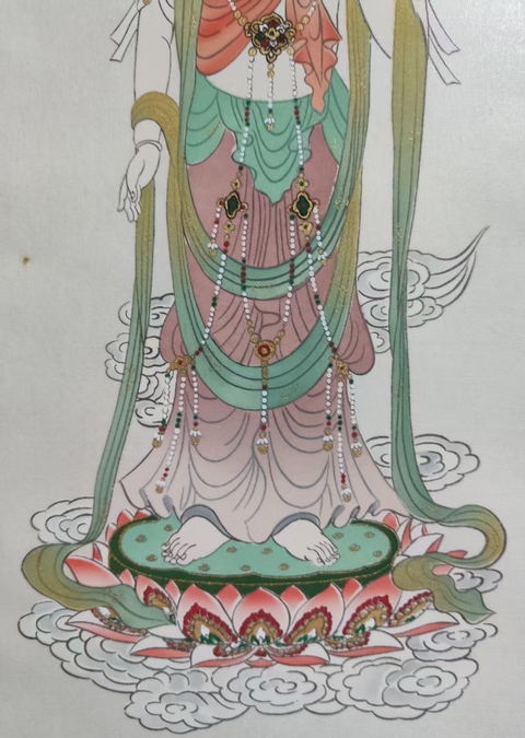 古玩字畫持蓮觀音菩薩造像 手工原裱立軸拍賣,當前價格880元