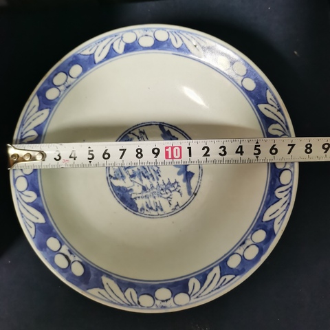 古玩陶瓷清晚期三星高照圖青花折沿碗拍賣，當前價格760元