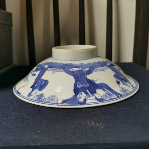 古玩陶瓷清晚期三星高照圖青花折沿碗拍賣，當前價格760元