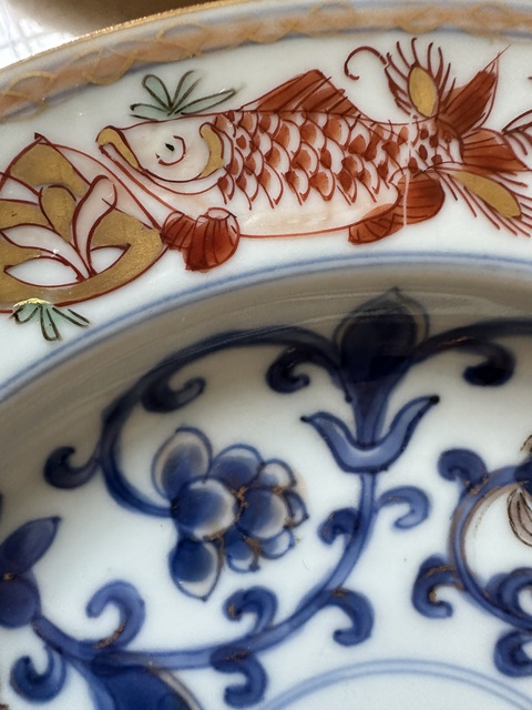 古玩陶瓷青花五彩描金魚藻紋盤拍賣，當前價格5000元