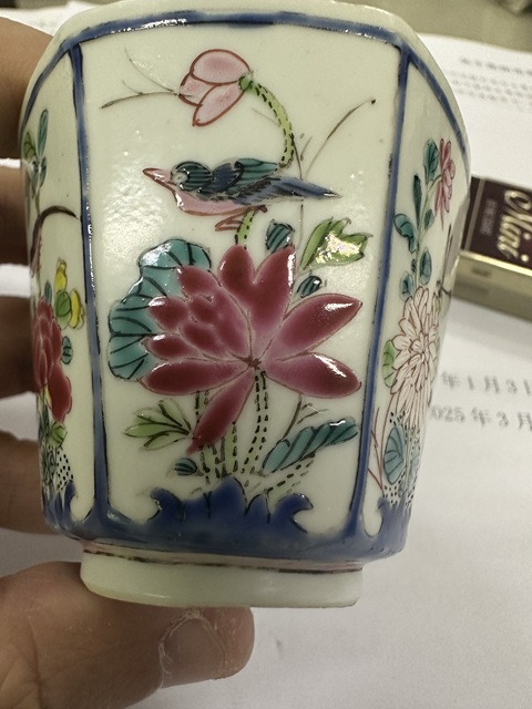 古玩陶瓷清雍正粉彩花鳥紋六方杯拍賣,當前價格8750元