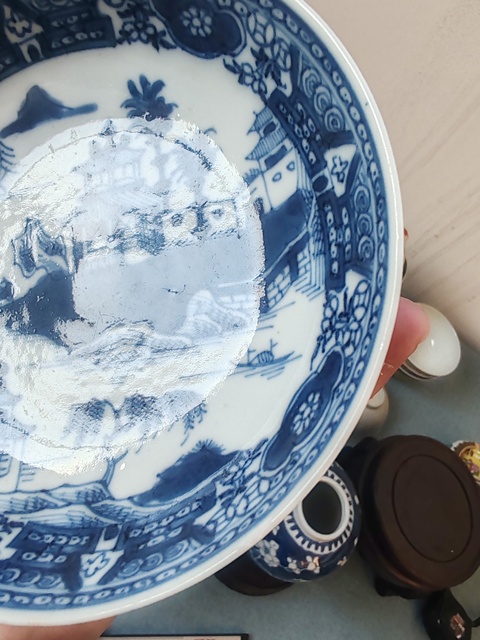 古玩陶瓷清乾隆時期青花山水樓閣臥盤拍賣,當(dāng)前價格880元