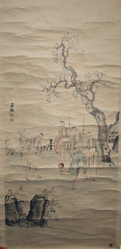古玩字畫(huà)晚清京東八家之一張石樓五老圖拍賣，當(dāng)前價(jià)格6000元