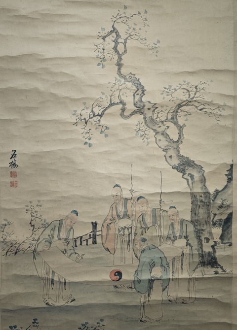 古玩字畫(huà)晚清京東八家之一張石樓五老圖拍賣，當(dāng)前價(jià)格6000元