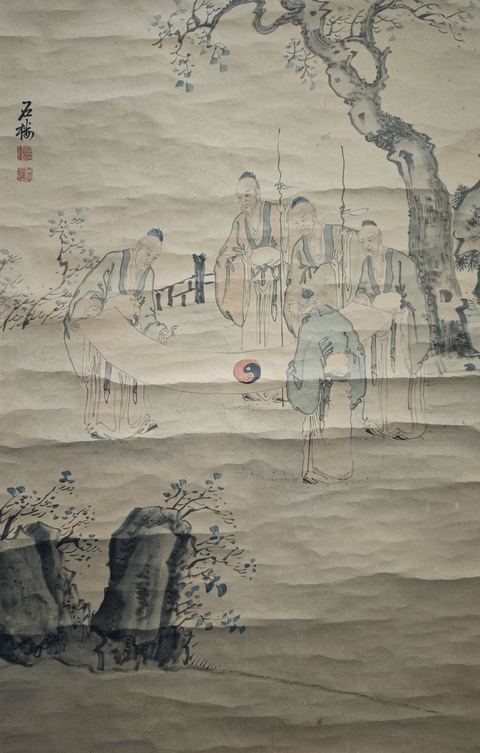 古玩字畫(huà)晚清京東八家之一張石樓五老圖拍賣，當(dāng)前價(jià)格6000元