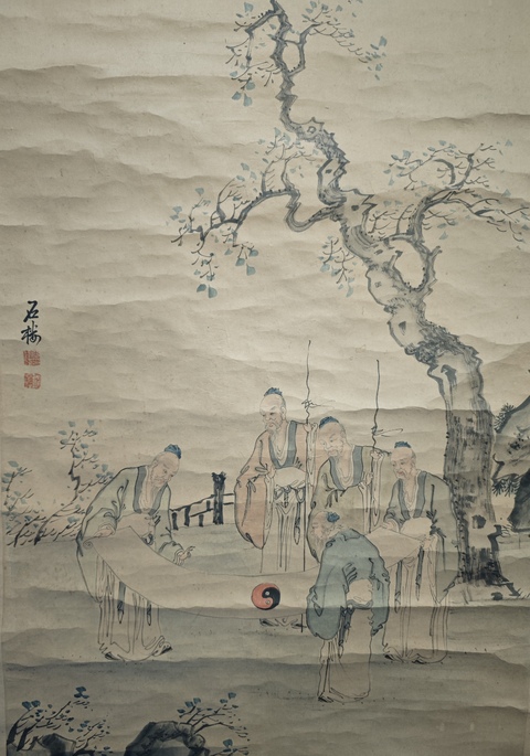 古玩字畫(huà)晚清京東八家之一張石樓五老圖拍賣，當(dāng)前價(jià)格6000元