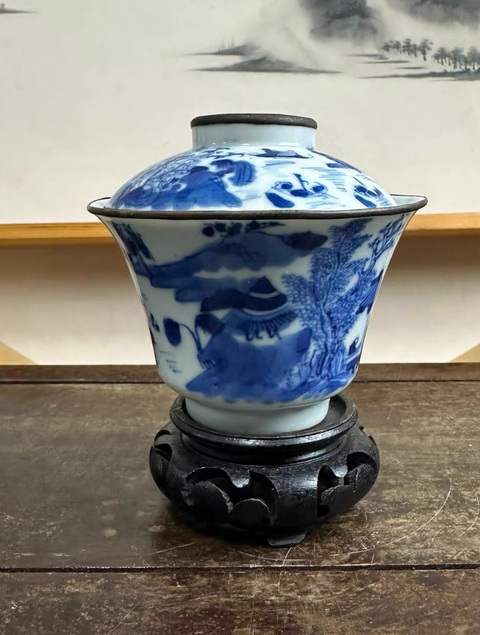 古玩陶瓷青花山水人物蓋碗拍賣,當前價格5500元